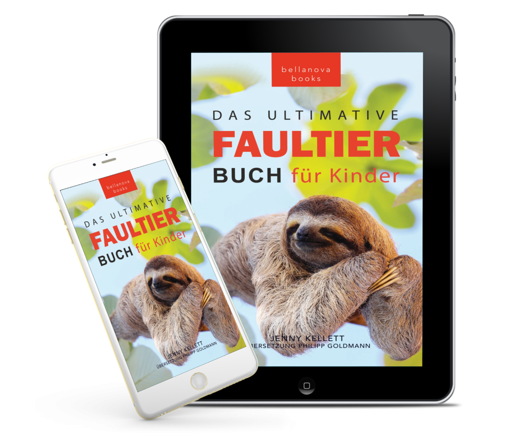 Tablet-Ansicht mit E-Book-Cover des Faultierbuchs