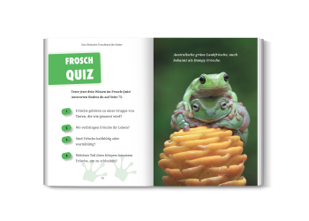 Rätsel- und Quizseite aus dem Froschbuch für Kinder