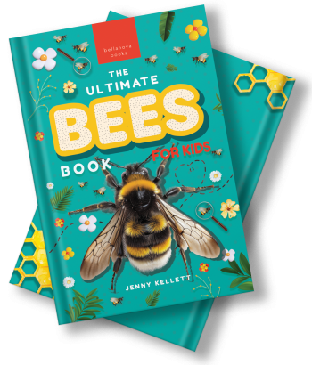 The Ultimate Bee Book for Kids paperback cover featuring colorful close-up of bees and honeycomb.