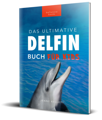 Cover des Buchs „Das Ultimative Delfin-Buch für Kinder“ mit verspieltem Delfin