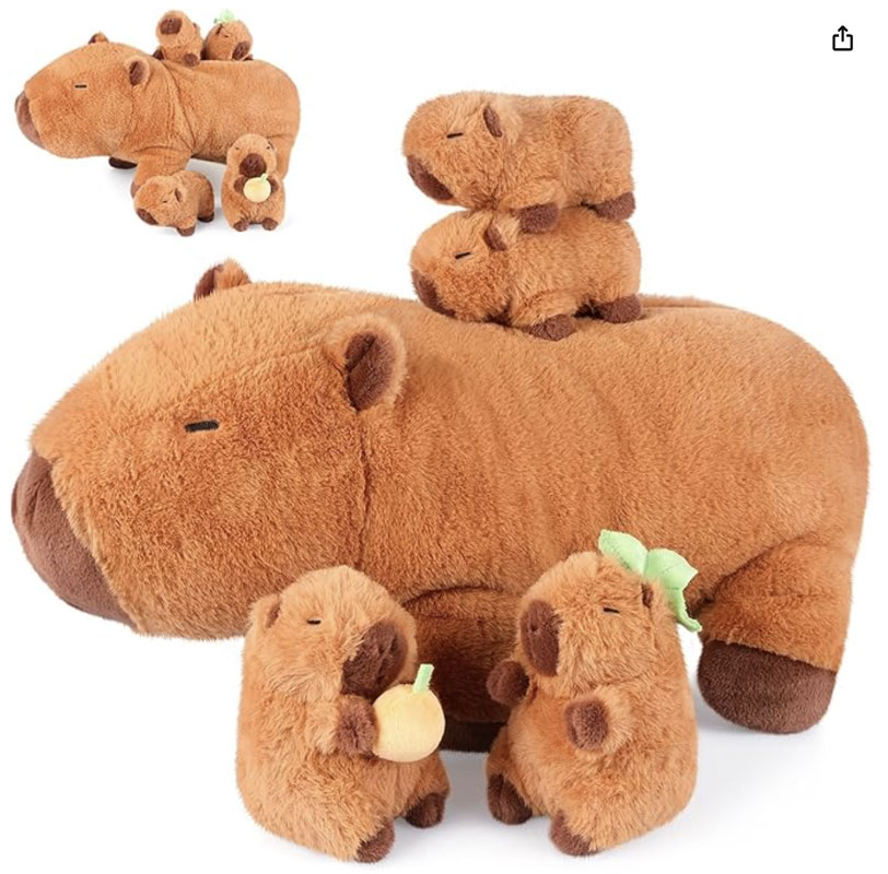 5-in-1 Capybara Plush Set with Mommy and 4 Baby Capybaras – Soft Brown Stuffed Animals for Kids